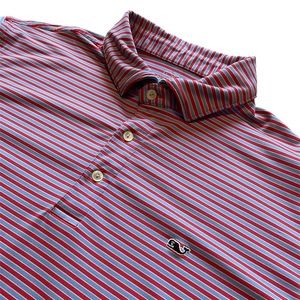 Vineyard Vines XL Men’s Performance Polo Red White Blue Striped Short Sleeve